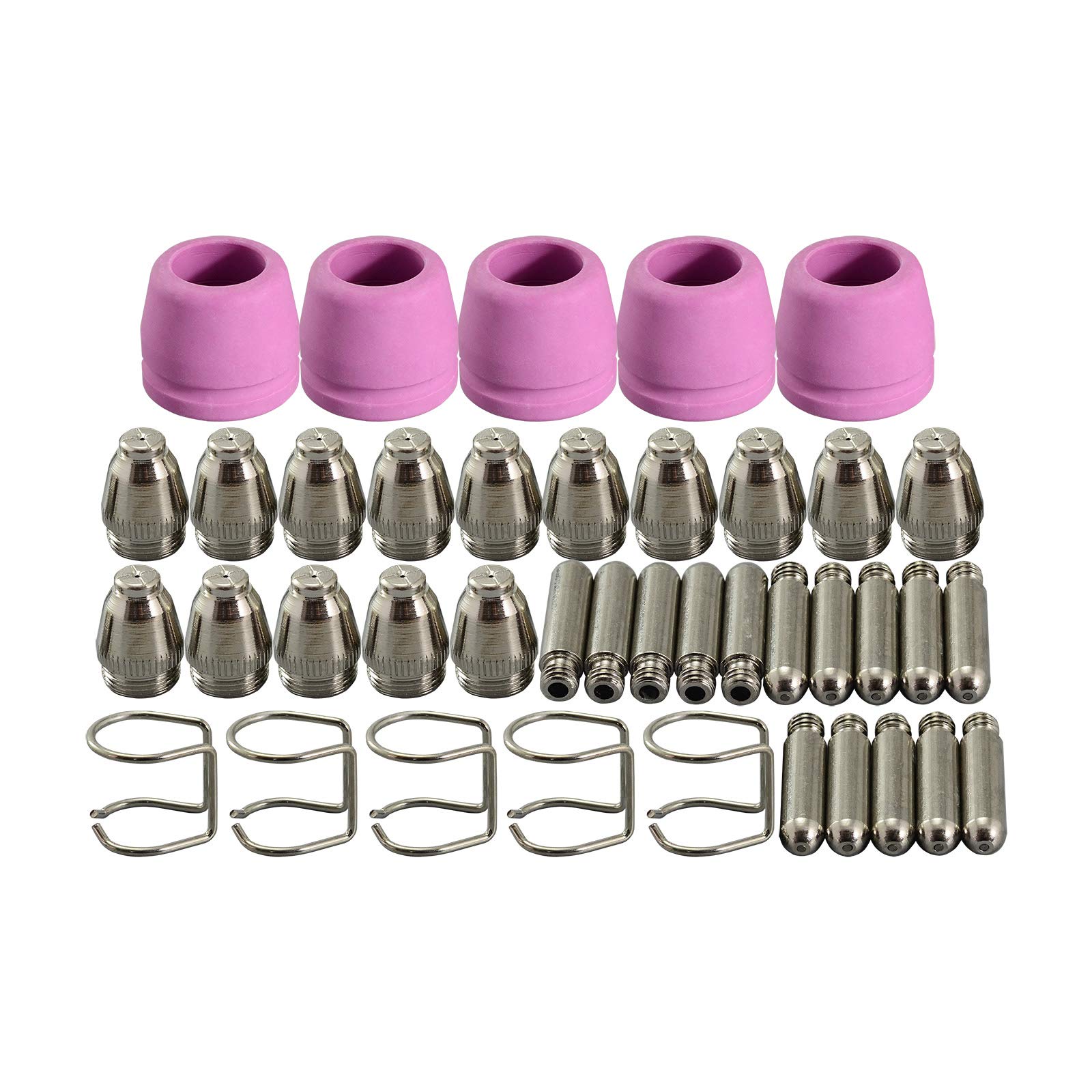 RIVERWELD WSD-60P AG-60P Plasma Electrode with Hafnium Wire Tips Nozzle 0.9mm 40Amp Alumina Nozzle Ceramic Cups with Groove kit Fit CUT-60 LGK-60 Plasma Cutter Pilot ARC Start 40pcs