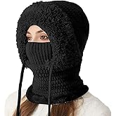 3 in 1 Beanie Hat with Scarf and Mask, Women's Outdoors Windproof Scarf Hat Winter Balaclava for Women Warm Knitted Face Mask