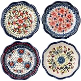 Sizikato 4pcs Porcelain Appetizer Plate, 4-Inch Snack Plate Sauce Dipping Saucer, Exotic Flower Pattern