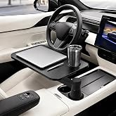 360&deg; Rotating Car Desk Tray for Laptop &amp; Food, Fits Tesla Model Y/3/S | 360&deg; Rotating Car Desk, Premium Leather, Cup Slot, Adjustable for Laptop &amp; Food, Fits Tesla Model Y/3/S &amp; Most Cars