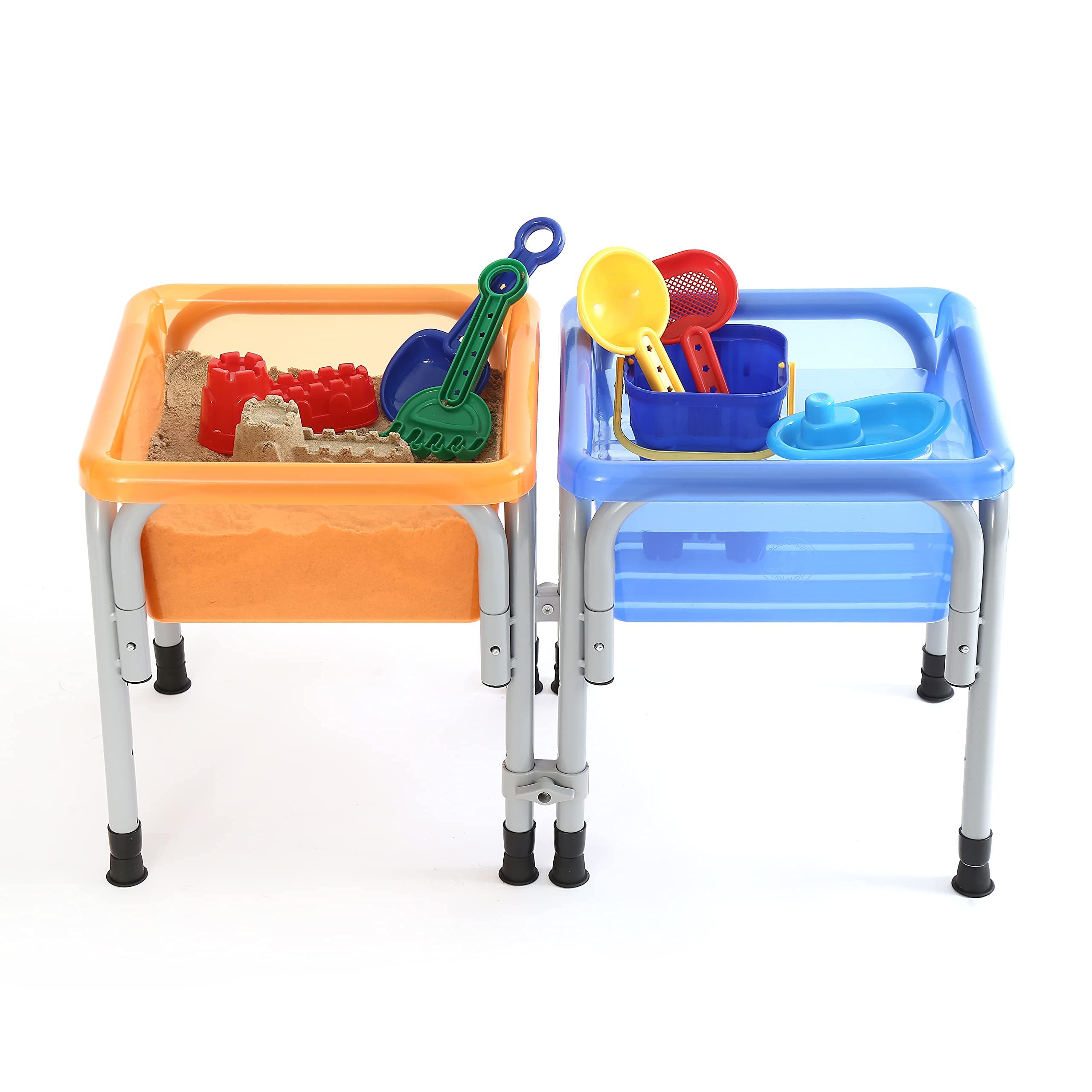 Special Supplies Sensory Activity Table for Kids and Toddlers -with Plastic Buckets and Beach Toys for Interactive Learning - Water, Sand, and STEM Play (Two Buckets - Orange + Blue)