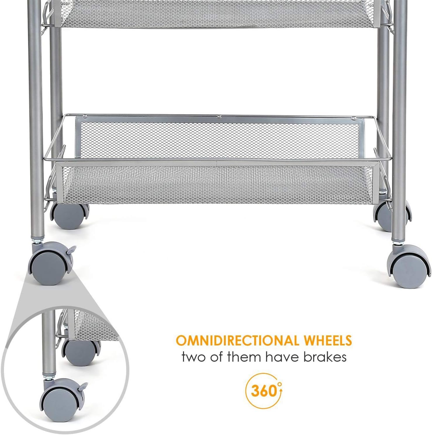 Homfa 3-Tier Mesh Wire Rolling Cart Multifunction Utility Cart Kitchen Storage Cart on Wheels, Steel Wire Basket Shelving Trolley,Easy Moving,Silver: Home & Kitchen