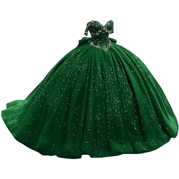Amazon.com: Hand Made Flowers Organza Tulle Ball Gowns Cap Quinceanera  Dresses Diamonds Beaded Prom Dress Emerald Green 0: Clothing, Shoes &  Jewelry