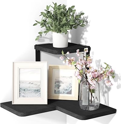 SRIWATANA Corner Shelves 2 Tier Floating Wall Mounted Rustic Black