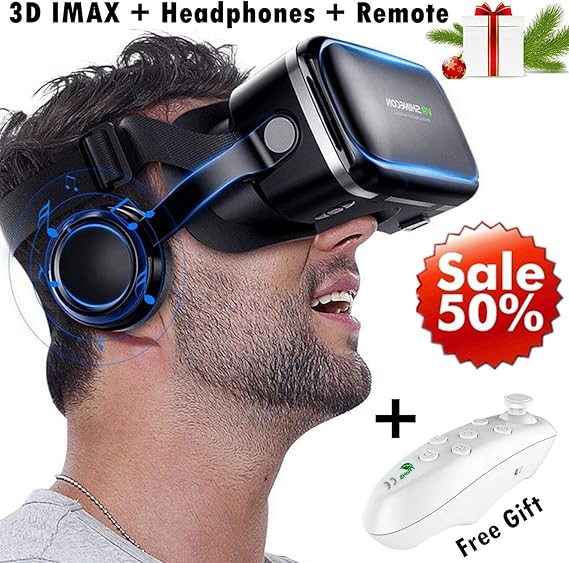 3D VR Goggle Virtual Reality Headset w/Over Ear Headphone for iPhone 11 Pro X S R 10