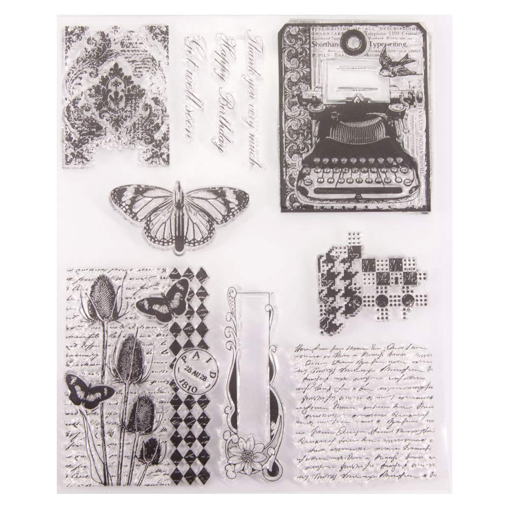 Plaid Background Honeycomb English Letter Background Butterfly Vintage Telephone Clear Stamps for Card Making Decoration and DIY Scrapbooking