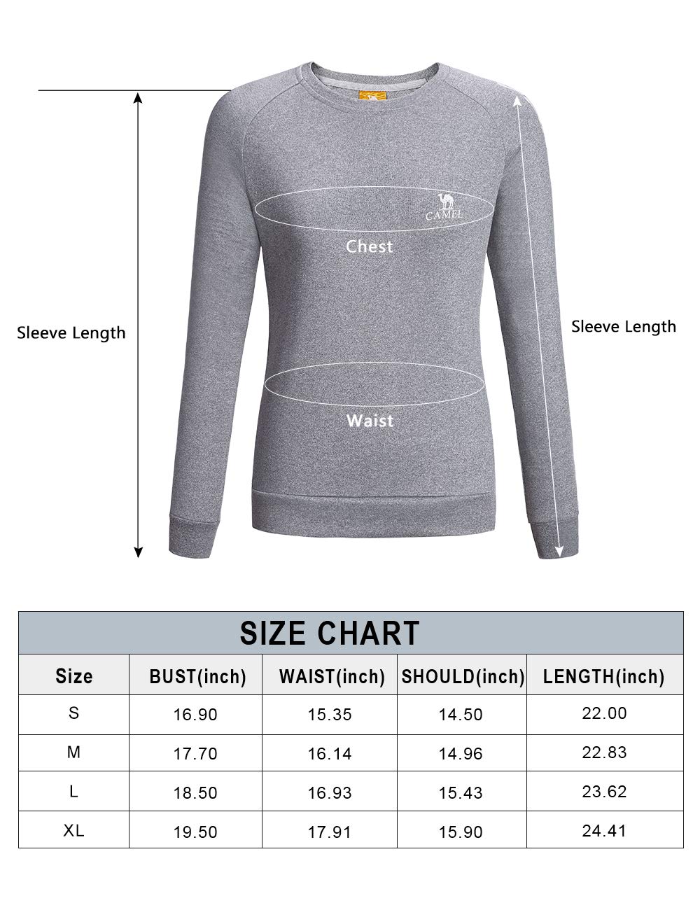Camel Crewneck Sweatshirt for Women Casual Comfy Long Sleeve Loose Workout Tops(Grey L)