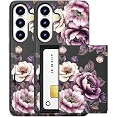 MUQR for Samsung Galaxy S26+ Plus Case (Black Roses Flowers) | with Card Holder Cute - Kawaii Design Military-grade Drop Protection Rugged Wallet Cases For Women