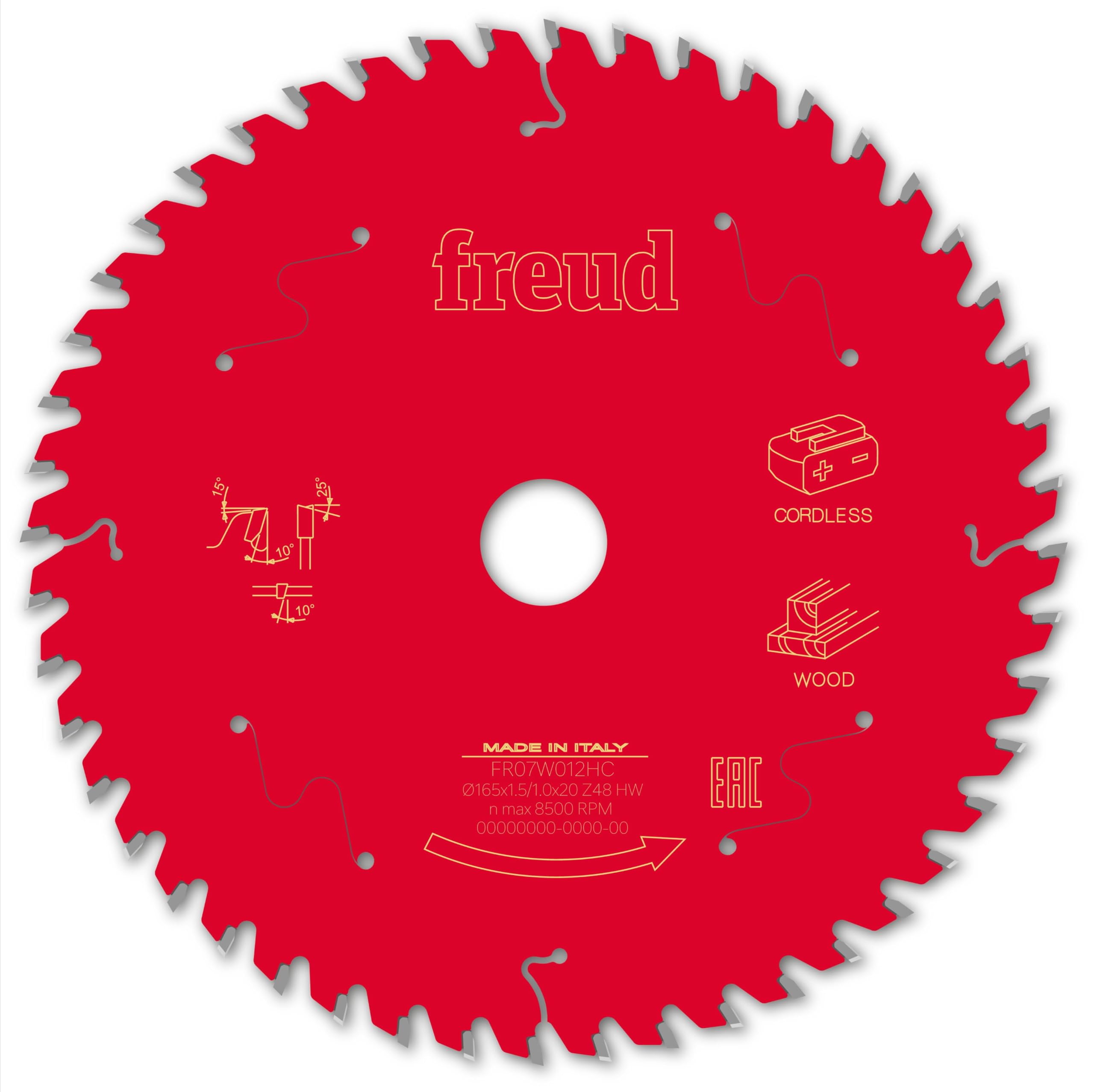 FREUD F03FS10054 -FR07W012HC Portable Cordless Circular Saw Blade - Ø165 1.45/1 AL20 Z48 BA 10°