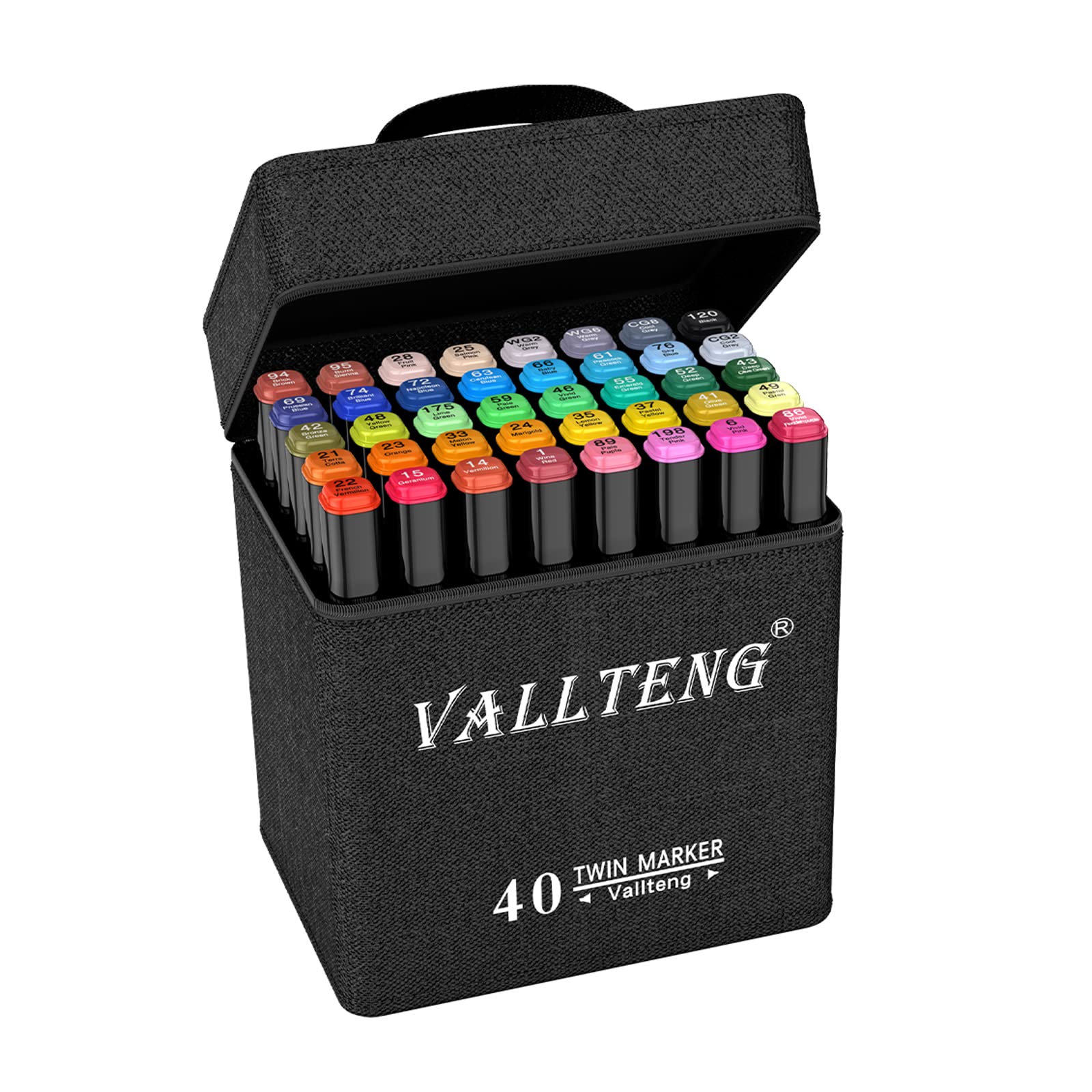 Vallteng 40 Colours Graphic Marker Pen,Artist Necessary Permanent Art Markers Twin Marker Pen Animation Design for Drawing Coloring Highlighting and Underlining with Carrying Case