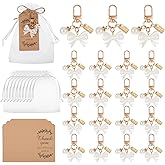 HrEtngiz 20 Set Bow Keychain Bridal Shower Favors Wedding Favors for Guests Includ Bow Pearl Keychains Thank You Cards & Gift Bags Party Souvenir for Baptism Bridal Shower Wedding(White)