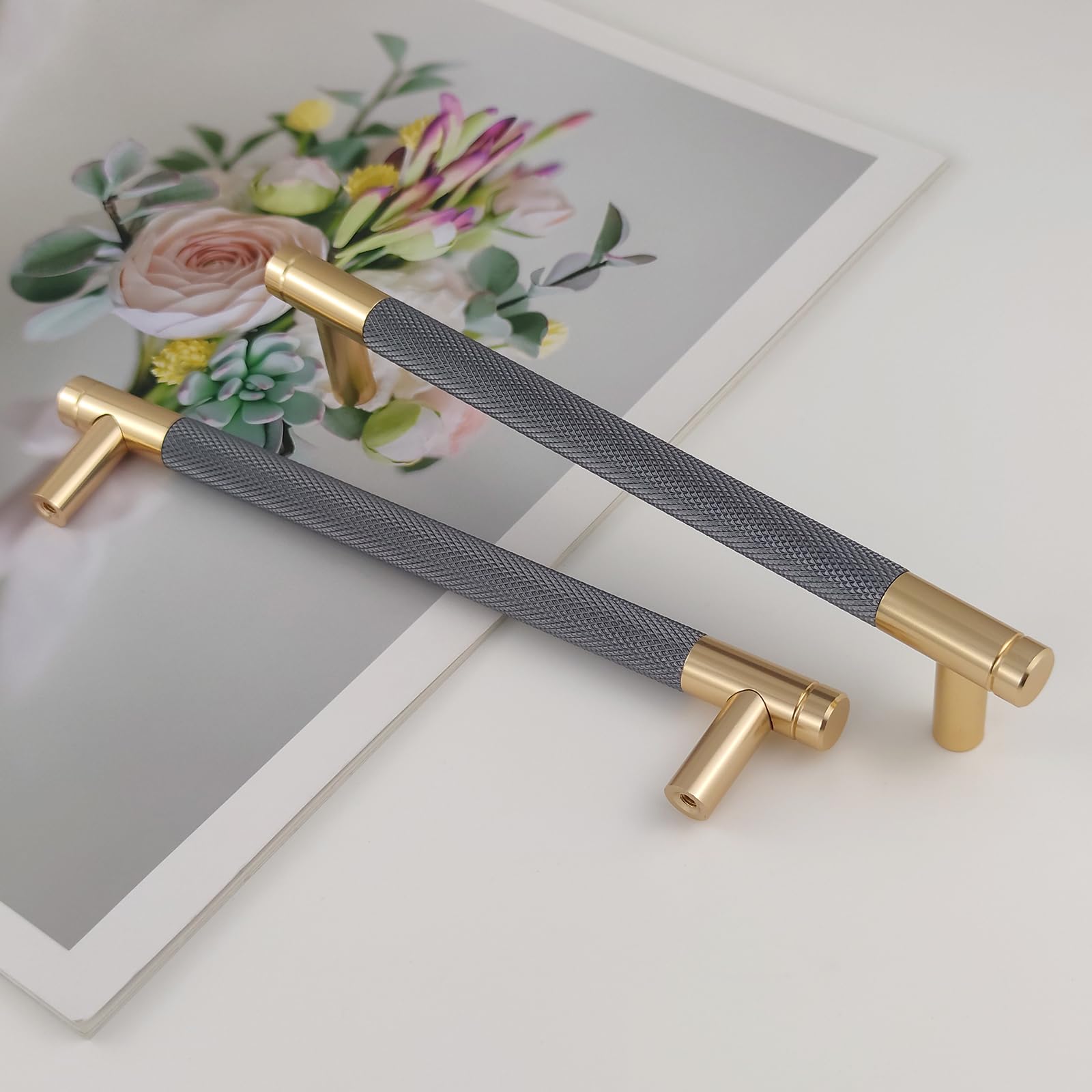 Pexintek 2 Pack Gold Modern Cabinet Handles 160mm Hole Centers Kitchen Bathroom bedrooms Study Furniture Door Vintage Pulls with Screws for Cupboards Drawer Wardrobe Dresser (Golden Grey)