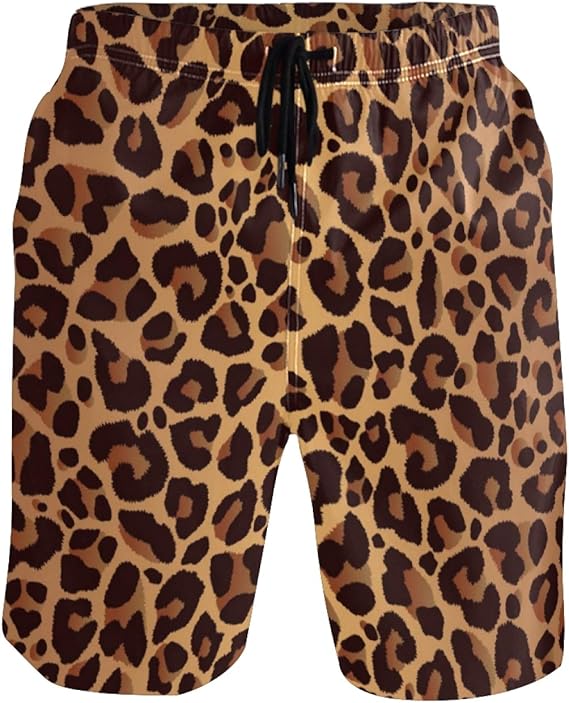 Naivey Men's Swim Trunks Animal Skin Leopard Print Elastic Quick Dry Beach Men Swim Trunks with