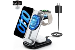 RYND 2024 Magnetic Wireless Mag-Safe Charger Stand,3 in 1 Fast MAX Charger with Light for iPhone 16 15 14 13 12 Pro Max Plus,Charging Pad for Apple Watch Series & Air pods 3 2 Pro(Black)