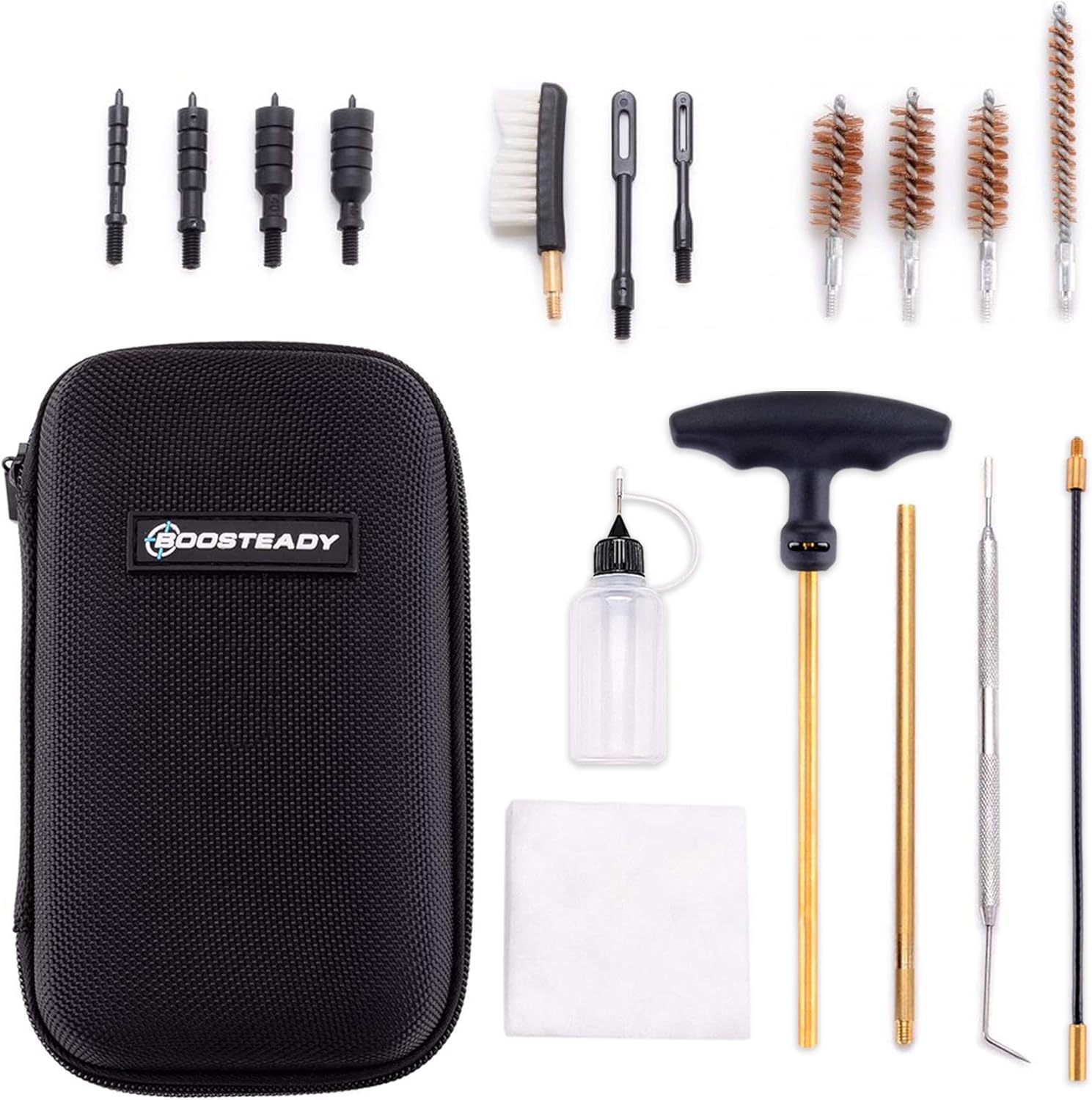 BOOSTEADY Universal Handgun Cleaning kit .22.357/.38/9mm.45 Caliber Pistol Cleaning Kit Brush Jag with Flexible Coated Cable and Empty Bottle in Zippered Case : Sports & Outdoors