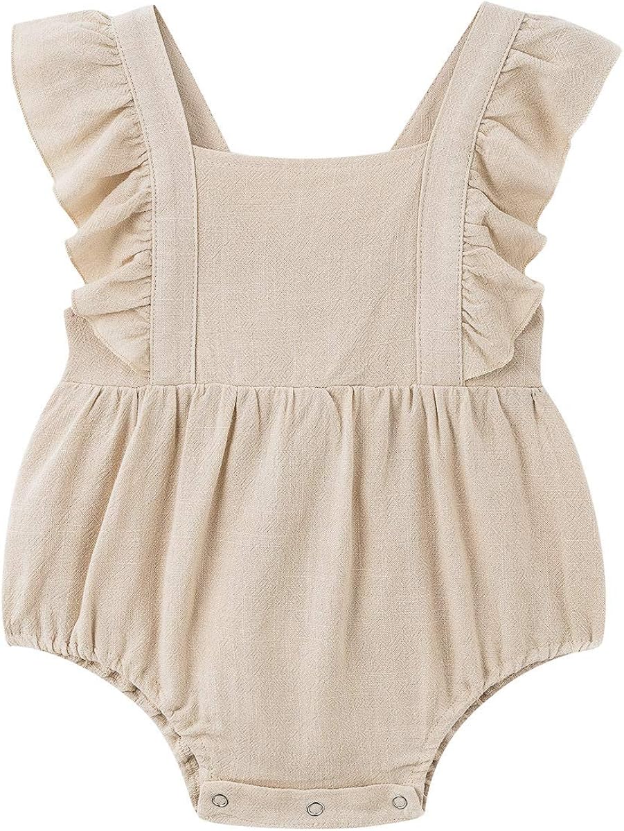 Simplee kids Baby Onesies Unisex Cotton Linen Handmade Romper Jumpsuit Solid Color Long Sleeve Jumpsuit: Clothing