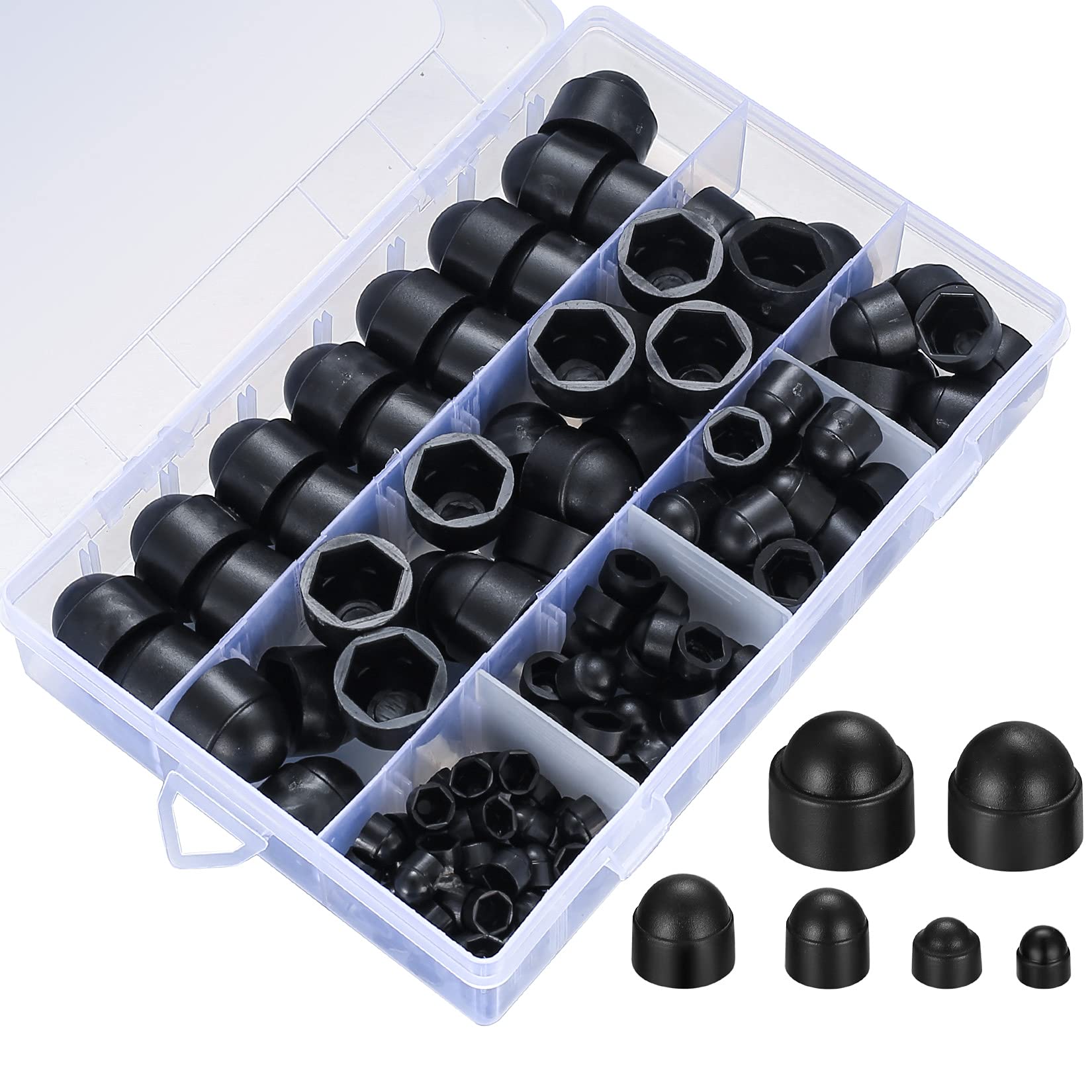 Ewwtrey 145 Pcs Screws Bolt Covers Caps, Hex Head Dome Bolt Covers, Plastic Screw Caps Cover, Hexagonal Screw Bolts Cover Protection Cap for Matching Screws, M4 M5 M6 M8 M10 M12 (Black) — image 1