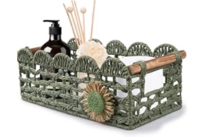 Handbanary Paper Rope Toilet Paper Basket for Back of Toilet, Scalloped Edge Basket for Toilet Tank Top with Handles, Wove St