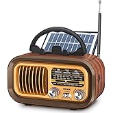 PRUNUS J-150 Small Retro Vintage Radio Bluetooth, Portable Radio AM FM Transistor with Best Sound, Solar/Battery Operated Rad