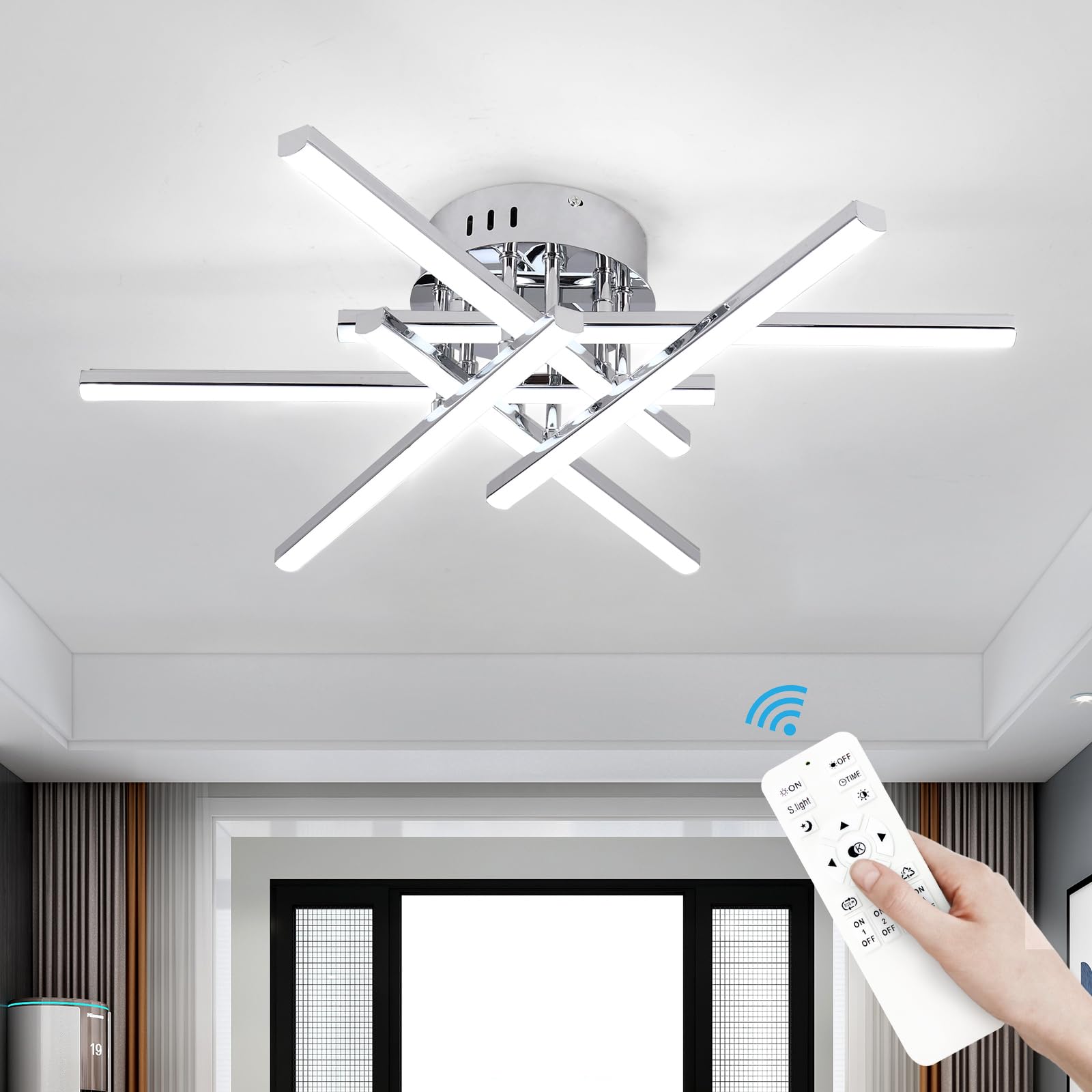 CANEOE Sputnik Modern LED Ceiling Light - 50W Dimmable Flush Mount With Remote, Black, For Bedroom Living Room