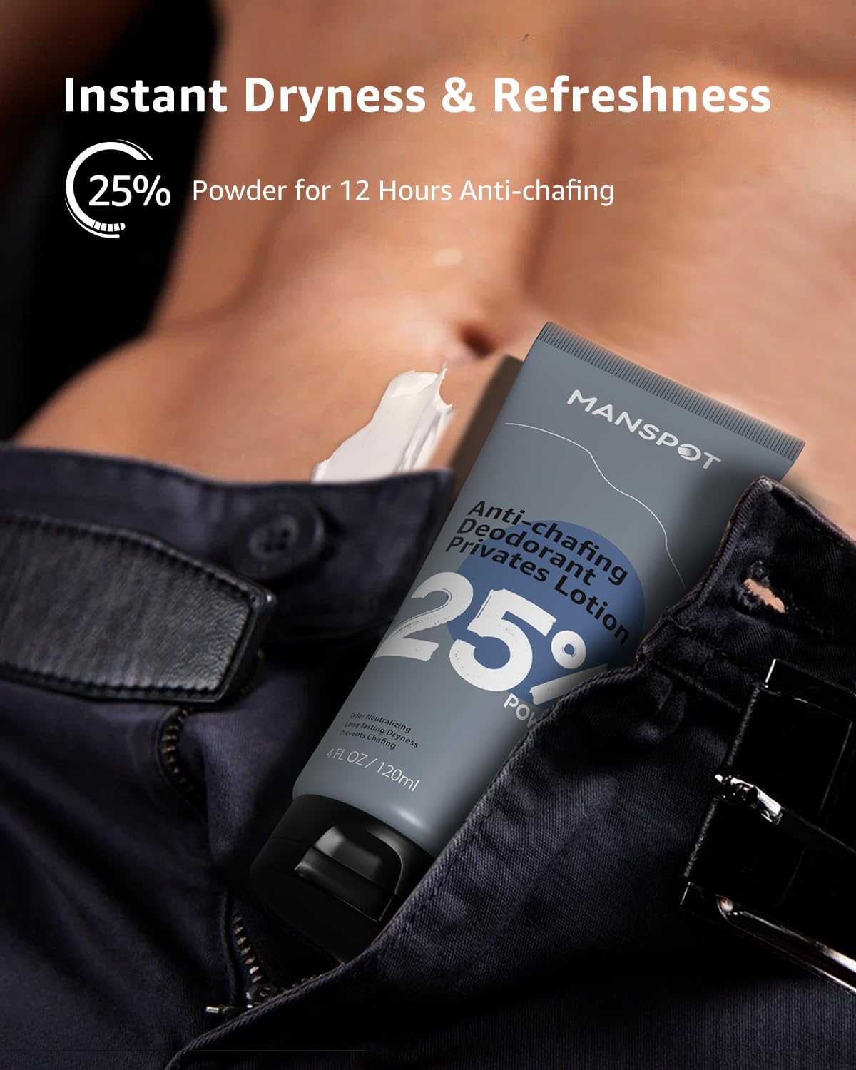 MANSPOT Deodorant Men for Ball Groin Armpit, Anti Chafing Deodorant Privates Ball Lotion/Powder for Men, Neutralize Odor, Anti-irritant, Keep Dryness & Against Sweat Odor, Safe for Whole Body, 4oz