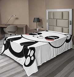 Ambesonne Anime Flat Sheet, Cartoon Smiling Panda