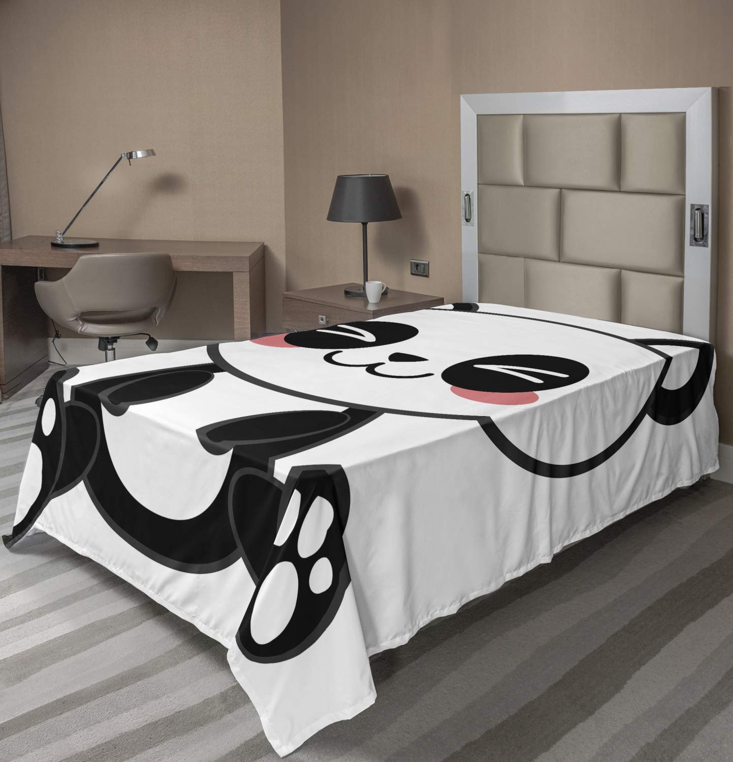 Ambesonne Anime Flat Sheet, Cartoon Smiling Panda