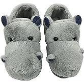 seemehappy Fuzzy Hippo Slippers - Funny Plush Hippo Animal Slippers, Non-Skid Indoor Outdoor Hippo Style Cotton Shoes For Women Men