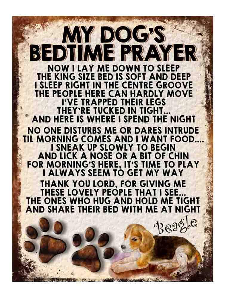 MY DOG'S BEDTIME PRAYER RETRO STYLE METAL TIN SIGN/PLAQUE DOG BREEDS (Beagle Dog PRETTY)