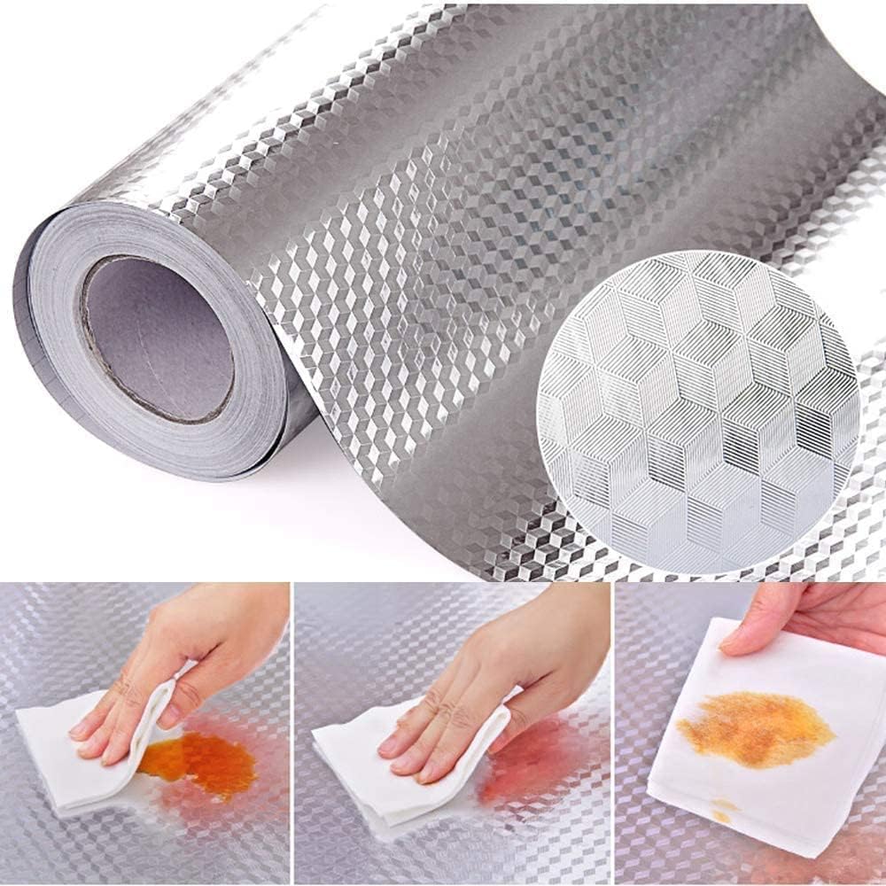 Photo 1 of ZODIFEVI Kitchen Backsplash Stickers,15.7X196.9 inch, Self Adhesive Drawer Liner Peel and Stick Foil Wallpaper Cabinets Shelf Sticker (0.4M5M, Cube Texture-Silver)