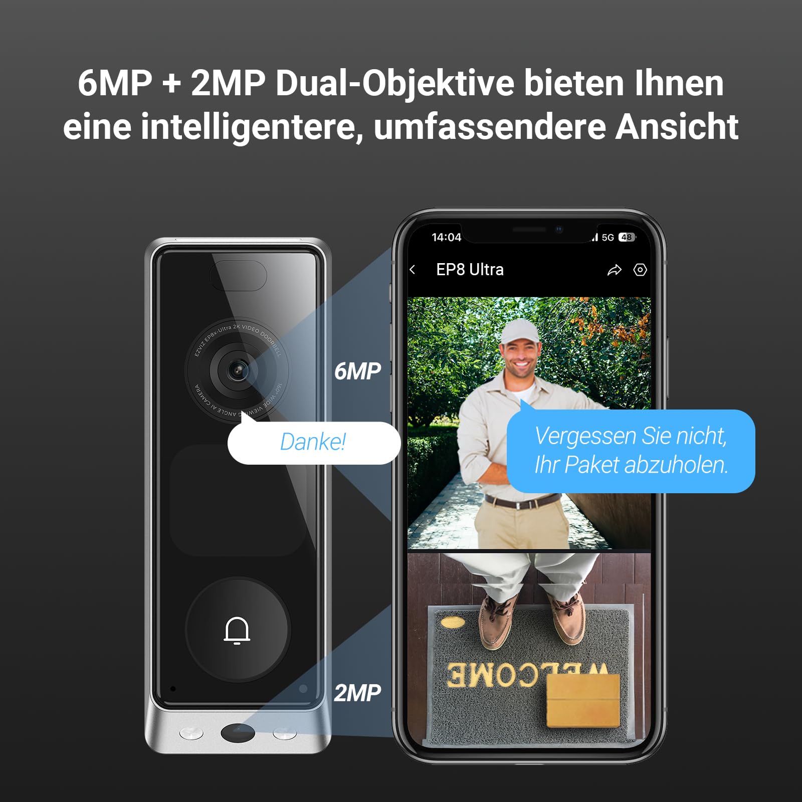EZVIZ EP8 Ultra WLAN Video Türklingel Kabellos mit Dual-Kamera 6MP+2MP 2