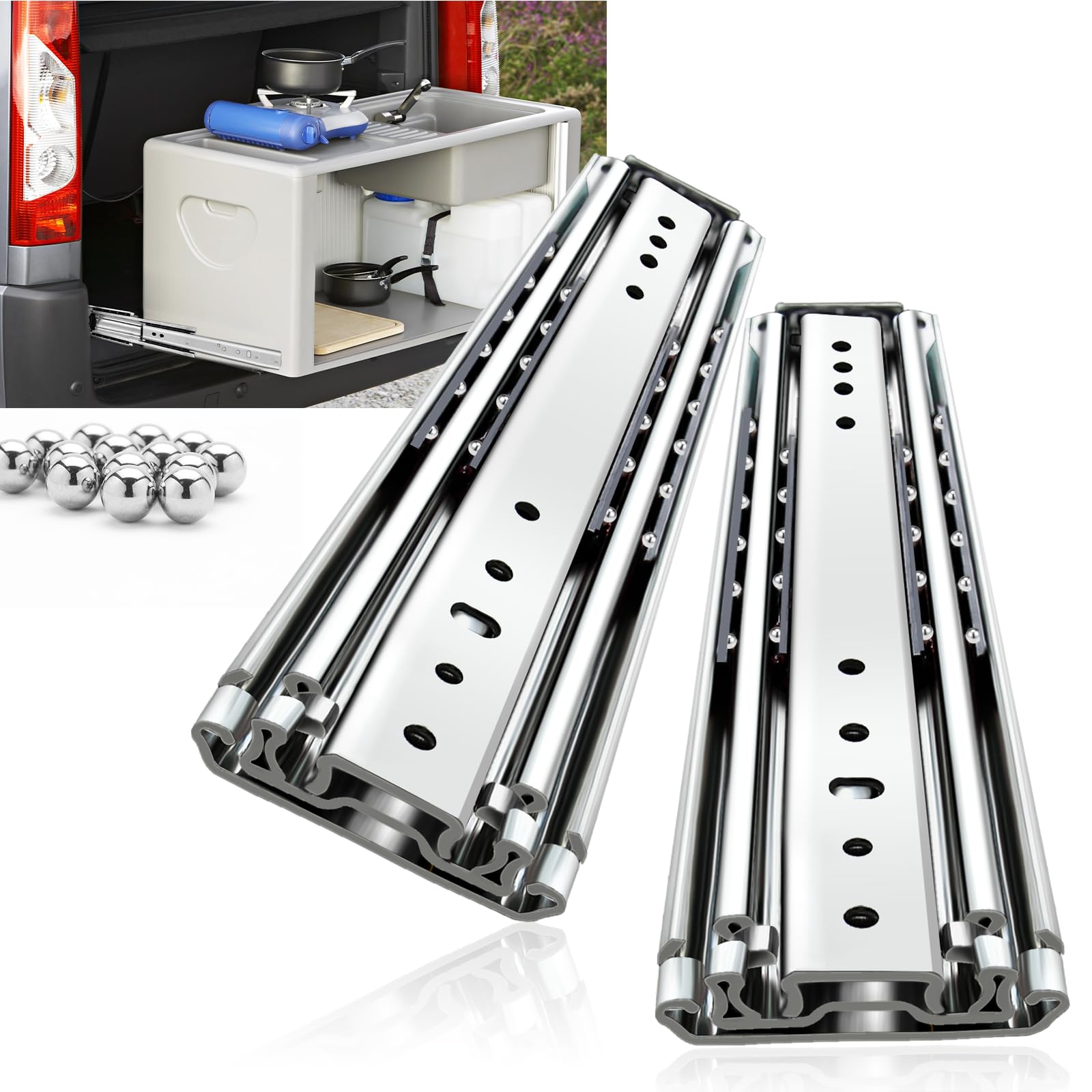 QWEZIX Heavy Duty Drawer Runners Slides 218KG Load Full Extension Side Mounted Ball Bearing Steel Rails 600mm L x 76mm W Smooth Glide for Kitchen Cabinet Garage Tool Box Workshop, 1 Pair No Lock