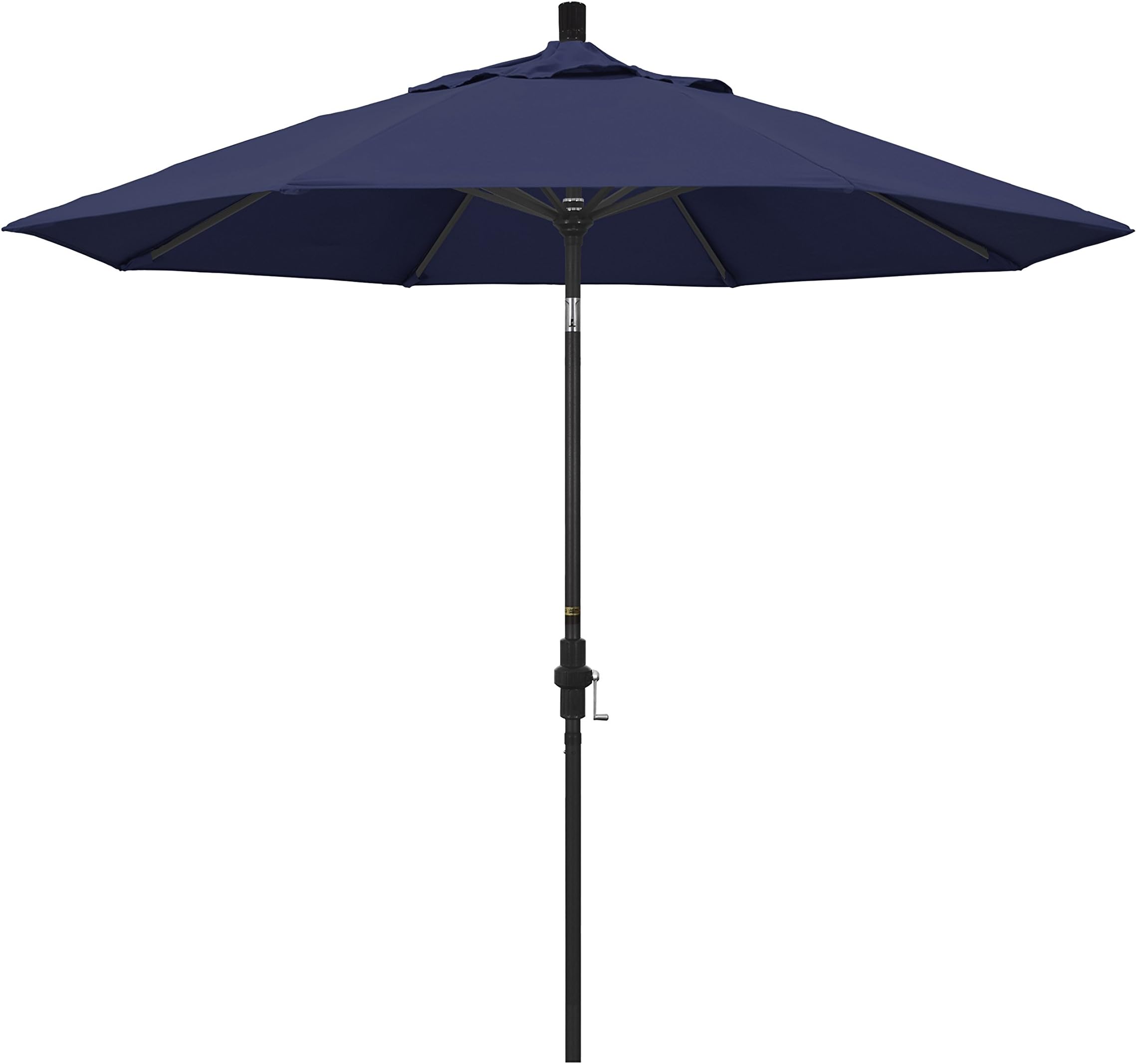 California Umbrella9' Round Aluminum Market Umbrella, Crank Lift, Collar Tilt, Black Pole, Navy Blue Olefin