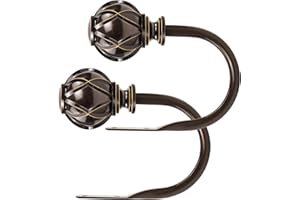 KAMANINA Decorative Curtain Drapery Holdbacks, Curtain Tiebacks Hooks with Screws Wall Mounted, Netted Texture Finials for Drapes Window Home Decoration, Bronze (1 Pair/2 Pack), Small