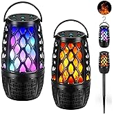 Outdoor Speakers, Colorful LED Flame Speaker, Outdoor Bluetooth Speakers Waterproof Wireless, Bluetooth 5.3, Stereo Sound, Portable Wireless Speaker with Stake, Hook for Patio/Yard/Porch(2 Pack)