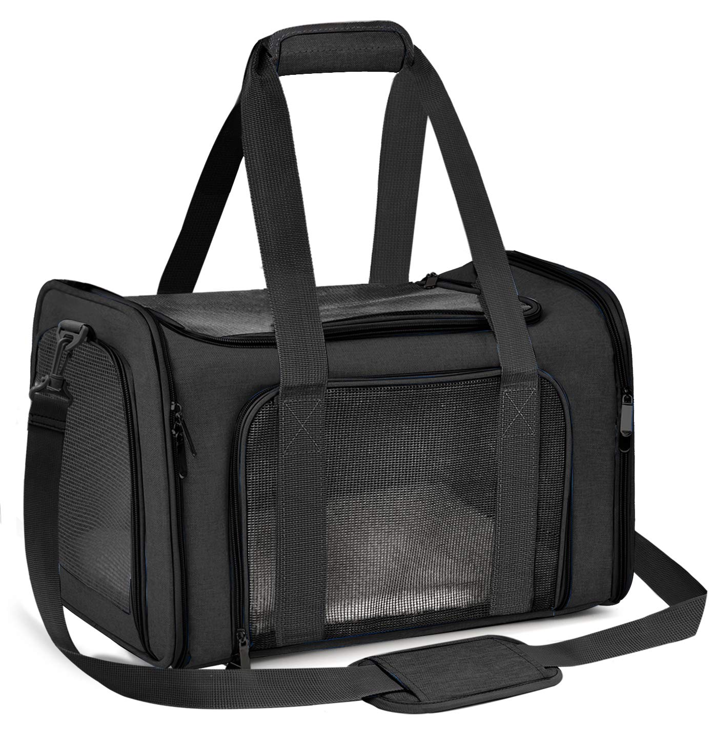 Qlfyuu Cat Carrier Dog Carrier Portable Pet Carrier, Soft Sided Cat Carrier Medium Small Airline Approved, Foldable Bunny Puppy Carrier up to 15lbs, Cat Bag for Travel(Black,Medium)