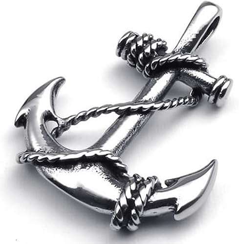 Amazon Mfys Jewelry ファッション メンズ レディース ネックレス チョーカー チェーン と ペンダント トップ ヘッド コンビ セット アンティーク風 アンカー ステンレス カラー ブラック シルバー 銀 ギフトバッグを提供 ネックレス 通販