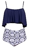 Dellukee Navy Blue up Flower Down Women's Retro