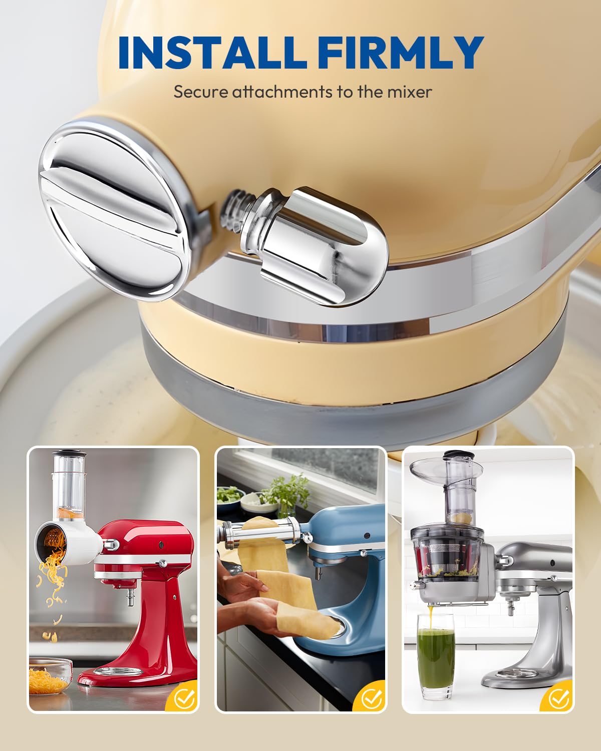 Attachment Knob Thumb Screw fit for Kitchen Aid Mixers, Upgraded 6061 Aluminum 1.65‘’ Long Screw Head Knob Replacement Parts, Replaces 9709194, 4162142, 240374 etc, Chrome