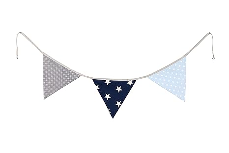 ULLENBOOM ® Wimpelkette Blau Hellblau Grau (Stoff-Girlande: 1,25 m, 3 Wimpel, Dekoration für Kinderzimmer & Baby Geburtstage,
