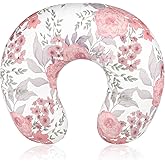 HNHUAMING Nursing Pillow Cover, Breastfeeding Pillow Cover Stretchy Removable Feeding Pillowcase for Newborn, Ultra Soft and Comfortable Nursing Pillow Slipcover for Baby Girls Boys, Pink Floral