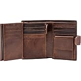 Plinvo Mens Large RFID Blocking Genuine Leather Wallet Trifold Card Holder with Snap Closure and 3 ID Windows (Coffee)