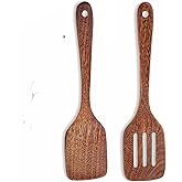 LorisArm Cherry Wood Spatula Turner Set, 12-Inch Wooden Spatula Slotted Turner Cooking Utensils for Nonstick Cookware, Kitchen Spatulas for Flipping, Serving, Scraping & Turning, 2 Pack