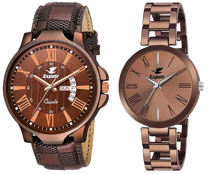 Espoir Analog Brown Dial Couple Watch - Brown-ManishaAnthony