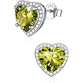 ChicSilver 925 Sterling Silver Birthstone Earrings for Women, 8MM/2 Carat Heart & Round Cubic Zirconia Stud Earrings, Hypoallergenic Jewelry, Ideal Birthday or Christmas Gifts