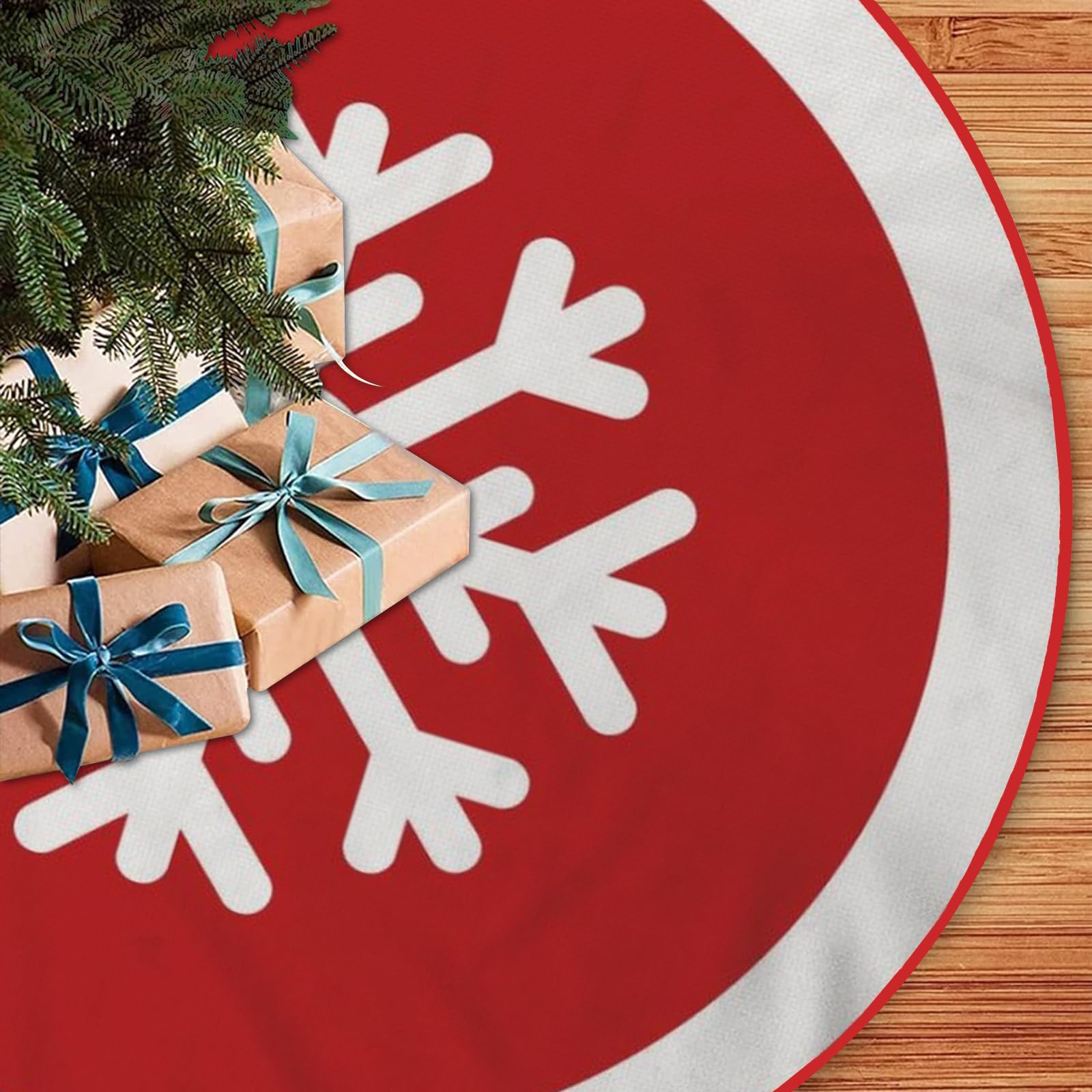 Christmas Tree Skirt 36 Inches(90cm), Red Tree Skirt Xmas Snowflakes Thick Skirt for Holiday Party Christmas Tree Decorations Indoor Outdoor