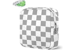 Desing Wish Sanitary Napkin Storage Bag Polyester Fabric Period Bag for Teen Girls Sanitary Pad Pouch for Sanitary Napkins/Tampons/Panty Liners Privacy Protector Pad Bag (Bubble-Check, White)