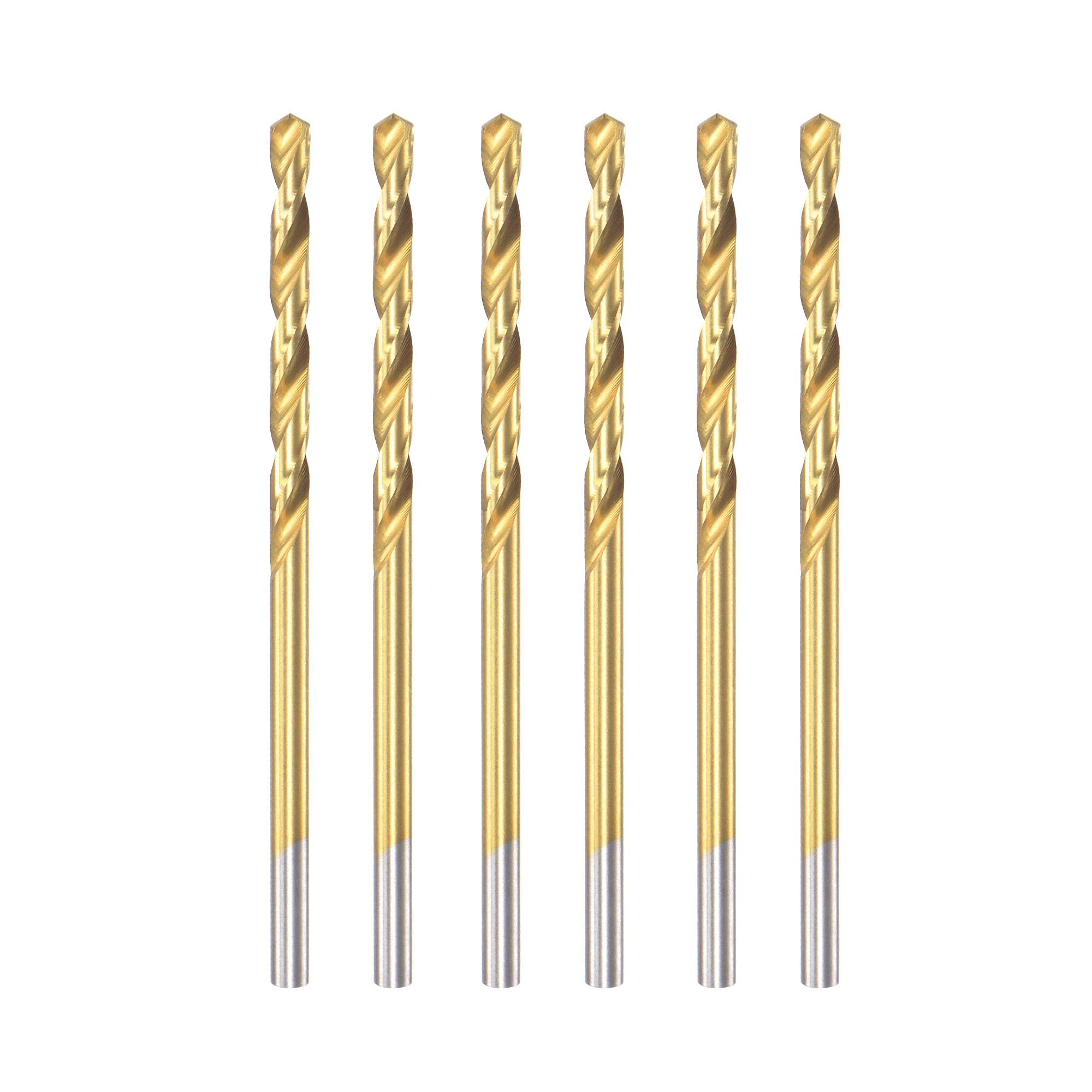 sourcing map High Speed Steel Straight Shank Twist Drill Bit Fully Ground Titanium Coated 2.6mm Drill Diameter 57mm Total Length 25mm Drill Bit Length 6 Pcs