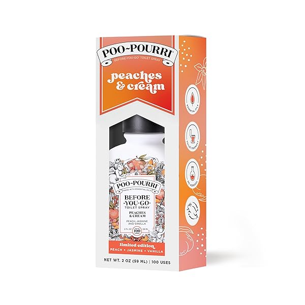 POO-POURRI BEFORE-YOU-GO TOILET SPRAY, PEACHES & CREAM, 2 FL OZ – PEACH, JASMINE AND VANILLA