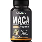 Natgrown Organic Maca Root Powder Capsules - Black, Red & Yellow - 1500 mg per Serving - Gelatinized Peruvian Maca Supplement - Non-GMO, Gluten-Free, Vegan - (120 Count)